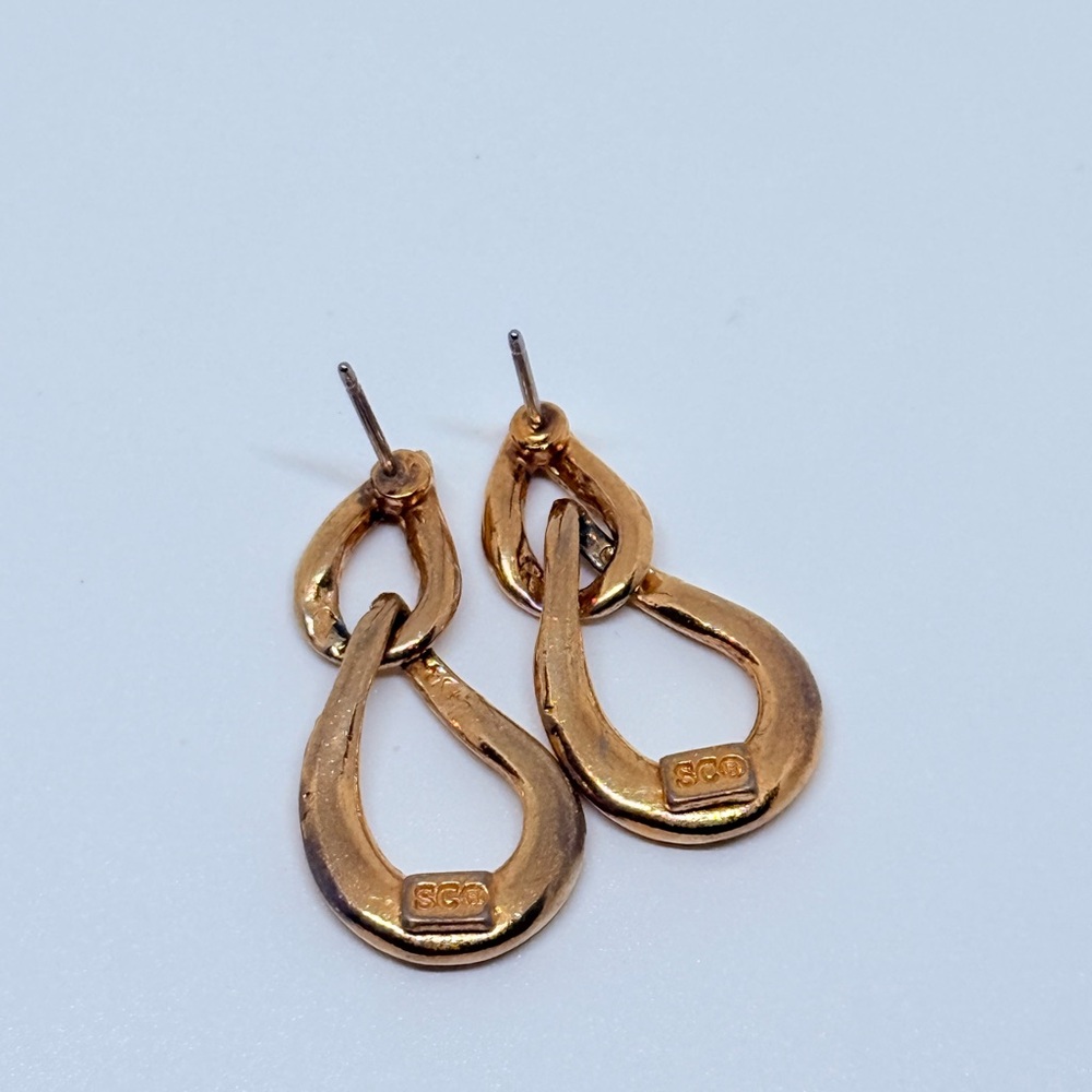 Elegant Gold-Tone Link Earrings SCO Vintage - Picture 7 of 11